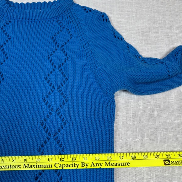 VTG Westarknits Women M Blue Diamond Hand Loomed Knit Sweater Acrylic Nautical - Picture 8 of 10